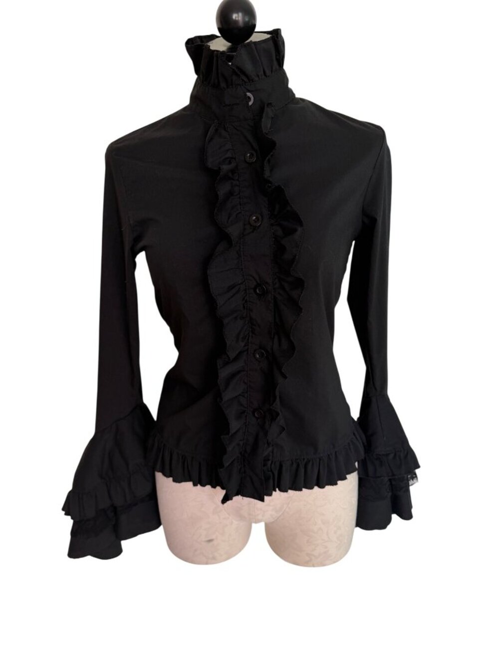 ACDC RAG Womens Shirt Dramatic Sleeve Size XS/S Black Lace Goth Punk Victorian